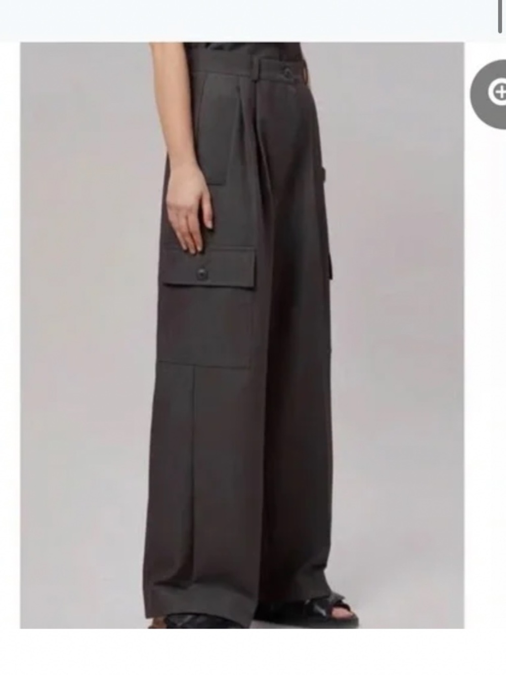 The Frankie Shop Daytona Pleated Wide Leg Trousers Khaki Taupe/grey Size S